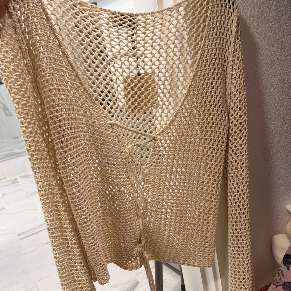 Dress Forum Beige Open-Knit Tie-Hem Sweater